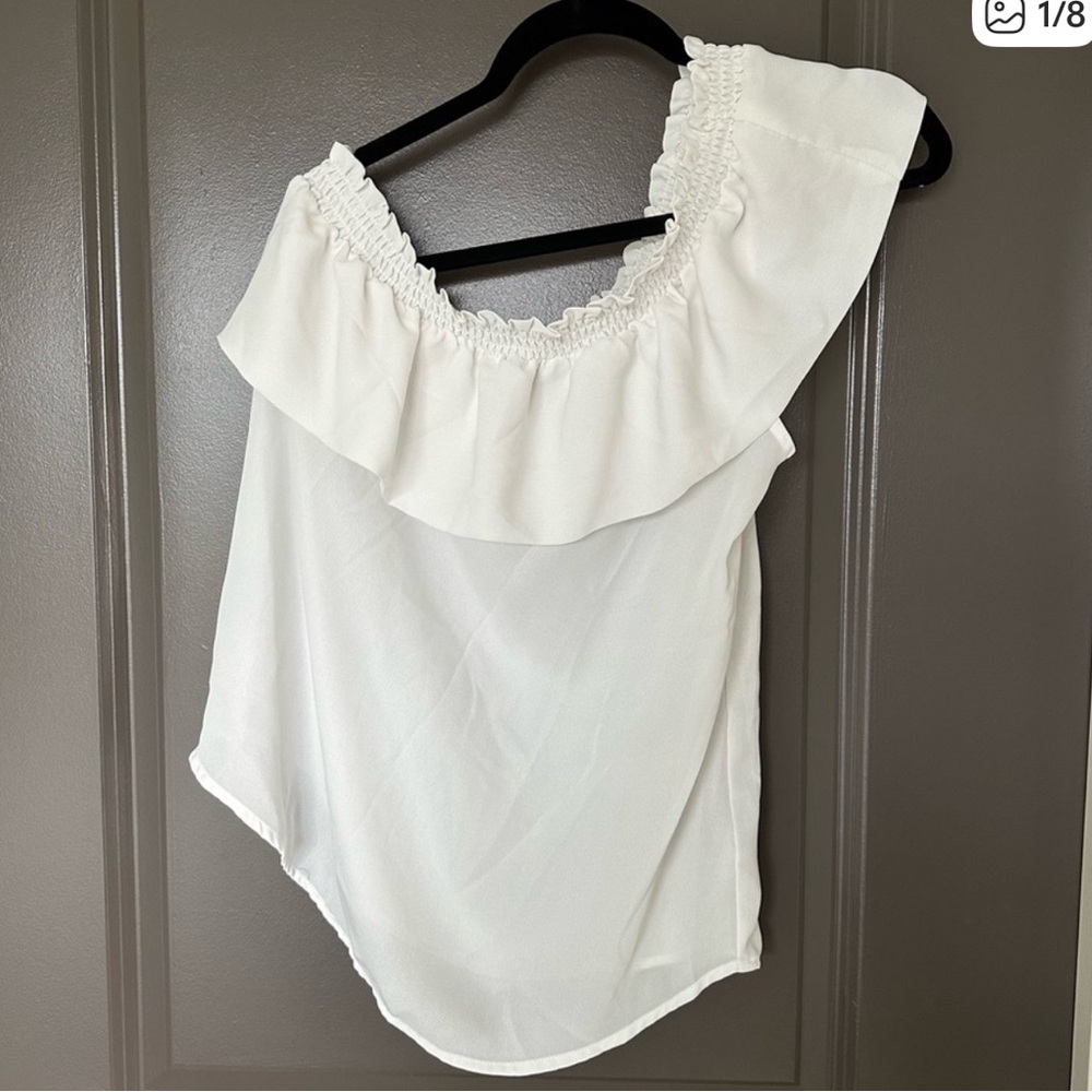 Shinestar Cream Ruffled One Shoulder Blouse
